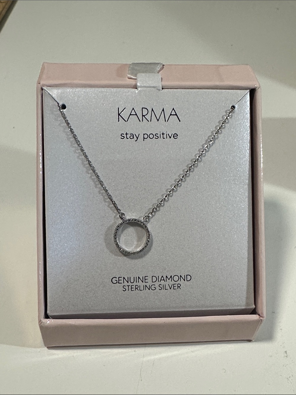 🐛 NWT RH & Macy Genuine Diamond Sterling Silver Karma Stay Positive Necklace
